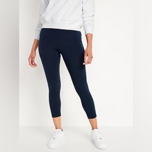 High-Waisted Side-Pocket 7/8-Length Leggings - Navy Blue